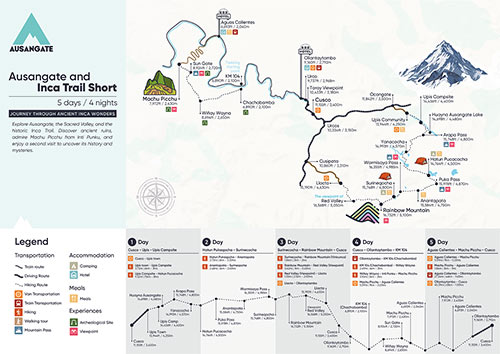 Map of Ausangate and Inca Trail to Machu Picchu 5 days