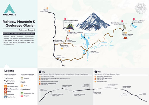 Map of Rainbow Mountain and Quelccaya Glacier 2 days